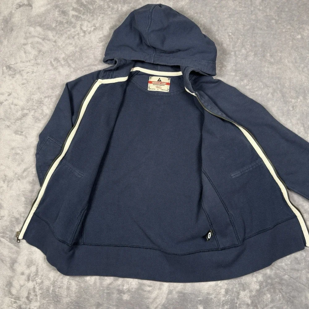 American‎ Giant Hoodie Womens L Blue Classic Full Zip Elbow Patches Heavyweight